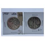 1937 and 1943 U.S.A. Half-Dollar Coins
