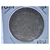 Rarer 1851 Belgium Five Francs Coin