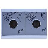 1891 and 1899 Straits Settlements Ten Cent Coins