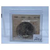 ICCS Graded About Uncirculated 1953 Canada One