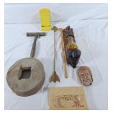 Vintage glasses, brass arrow, match holder, etc