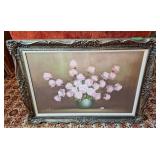 L. Hope floral oil on canvas framed picture