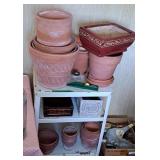 Clays Pots (Various Sizes) & Metal Shelf
