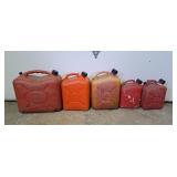 5 Jerry cans, 1x 5gal 2x 2gal 2x 1gal