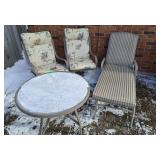 4 Piece Outdoor patio set, 2 chairs, lounge chair
