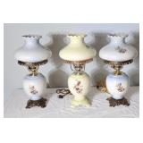 Trio of electric lamps. 18" high