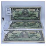 3 1937 Canada One Dollar Bills