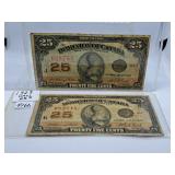 Pair of 1923 Canada Twenty Five Cent Bills