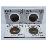 1904, 1906, 1908 and 1909 Canada Pennies. Great
