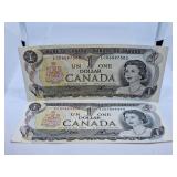 Pair of 1973 Canada One Dollar Bills