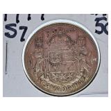 1947 Canada 50 Cent Piece with a Straight 7