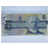1986 Canada Five Dollar Replacement Note