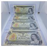 Four in a Row 1973 Canada One Dollar Bills