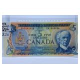 Choice Uncirculated 1972 Canada Five Dollar Bill