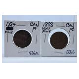 1884 and 1888 Canada Pennies