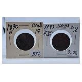 1890H and 1893 with Near 3 Canada Pennies