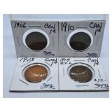 1906, 1910, 1913 and 1914 Canada Pennies