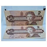 Pair of 1986 Canada Two Dollar Bills