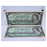 Pair of 1967 Canada One Dollar Bills