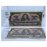 Pair of 1937 Canada Ten Dollar Bills