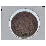 Rarer 1873 U.S.A. Three Cent Coin with Closed 3