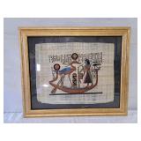Framed, hand-painted Egyptian papyrus artwork