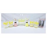 Vintage Juice Carafe & Matching Glasses, Cat Egg