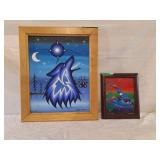 2 Jeffrey W George paintings, "Wisdom Wolf" and