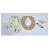 Vintage Gloves, Faux Pearl Collar &  Fancy Pen