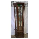 Lighted hexagonal Curio cabinet with mirrors back