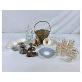 Pretty Blue Bird Covered Glass Jar, Woven Metal