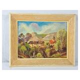 Vintage Painting of a Rustic Village Scene