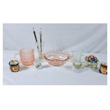 Pretty Pink Glass Bowl & Pitcher, Three Spout
