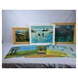 2 framed oil painting, 1 framed acrylic painting,