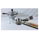 Vintage Aluminum Fondue Pot w/Forks & Sauce Bowl