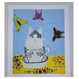 Maud Lewis Print - White Kitten in a Tea Cup