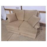 Tan Love Seat with 2 throw pillows 60" Long