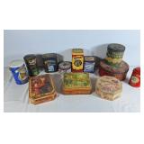 Large assortment of Candy tins, cookie tins, and