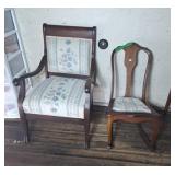Wooden armchair and rocking chair with floral