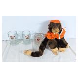 A&W root beer glasses and monkey puppet