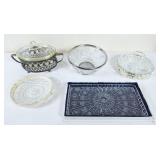 Pyrex lidded casserole dish, divided dish, glass