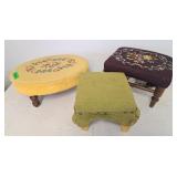Trio of Vintage Embroidered Foot Rests