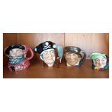 4 Toby mugs. Falstaff, long John silver, sairy