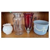 ECanada Art Pottery planter, ruby red candle