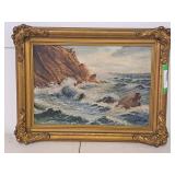 Lovely Framed Ocean Print  by E.V. Ayres- Oil on