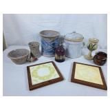 Assortment of Pottery Pieces - Oil Cruet, Goblet,