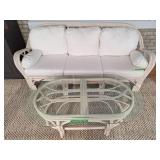 Rattan curve back couch with matching coffee