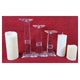 Heavy Glass Candle Holders w/Flameless Candles