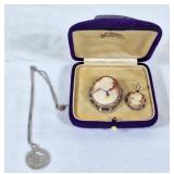 Cameo brooch and pendant (unmarked) and one STG