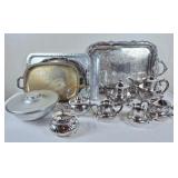 Large serving platters, tea pots, creamer, sugar